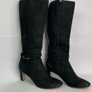 Ecco Black Suede Leather heeled boots with ankle wrap detail